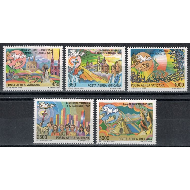 VATICAN 1988 Travels of John Paul II (airmail) 5v MNH**
