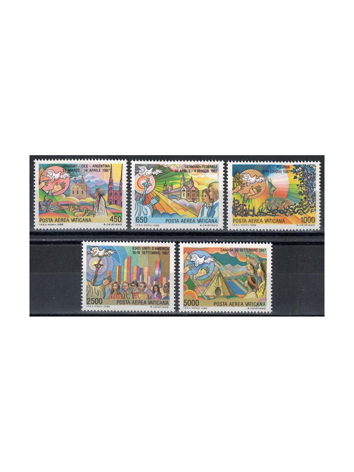VATICAN 1988 Travels of John Paul II (airmail) 5v MNH**