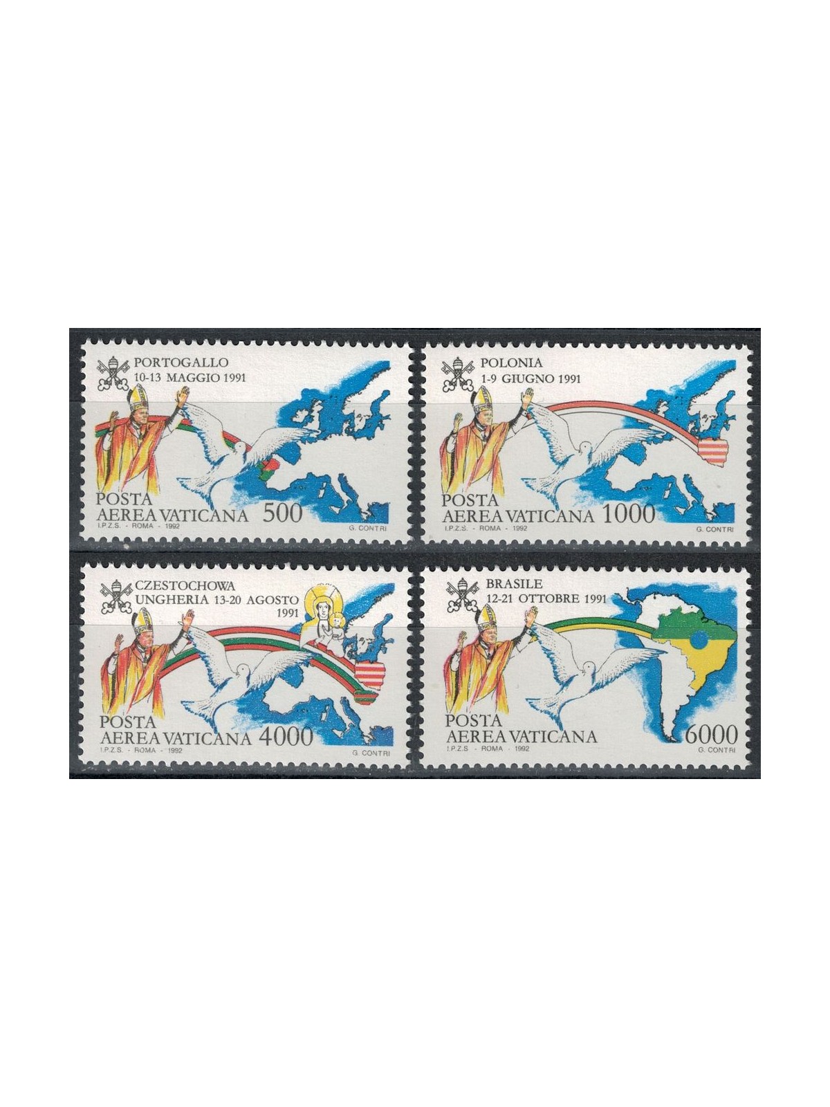 VATICANO 1992 Viaggi di Giovanni Paolo II 4v MNH**