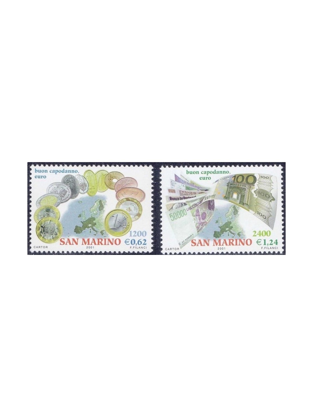SAN MARINO 2001 Benvenuto Euro 2v MNH**