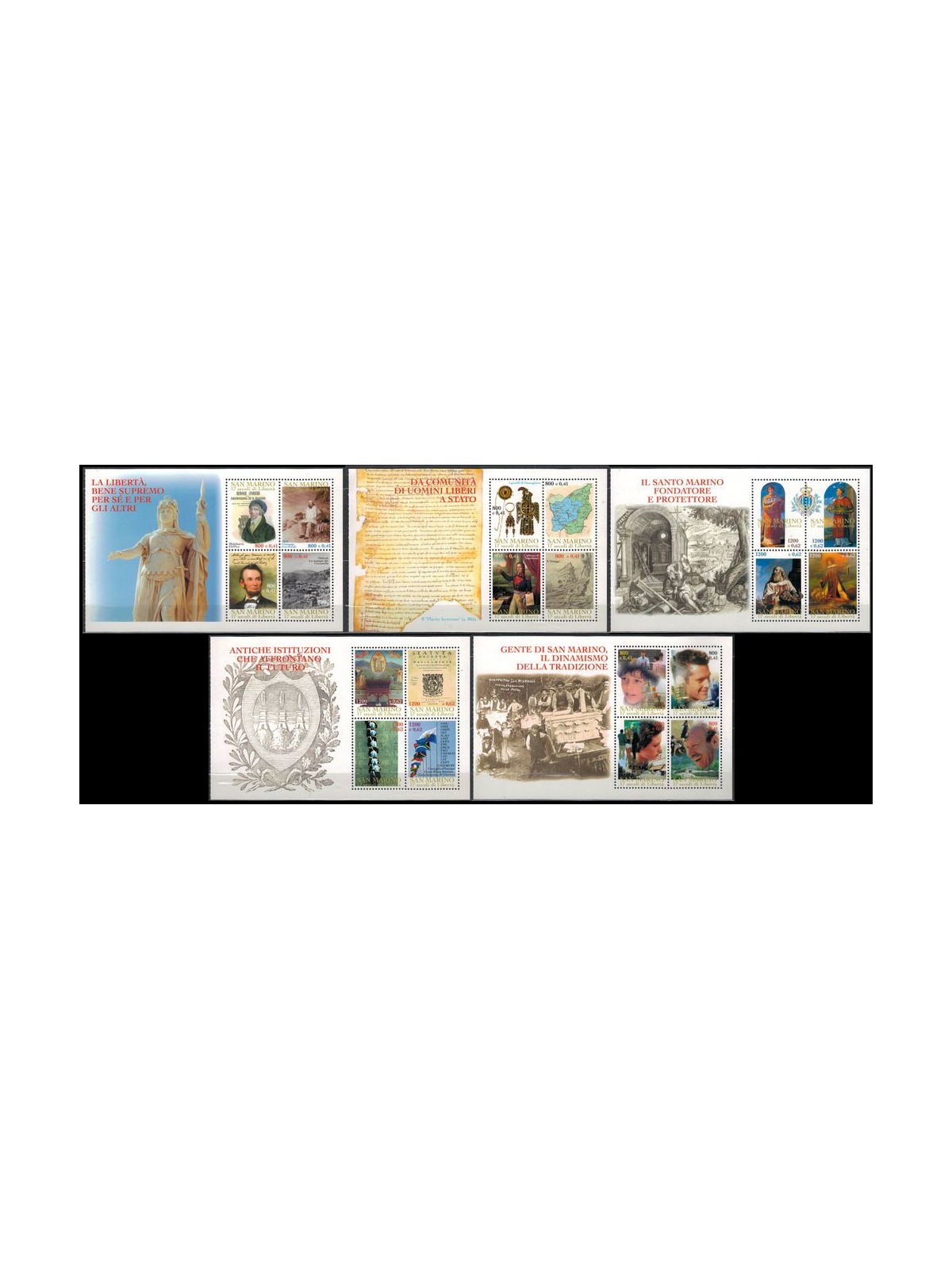 SAN MARINO 2000 17 centuries of freedom 5 s/s MNH**