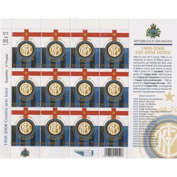 SAN MARINO 2008 Centenario dell'Inter MF MNH**