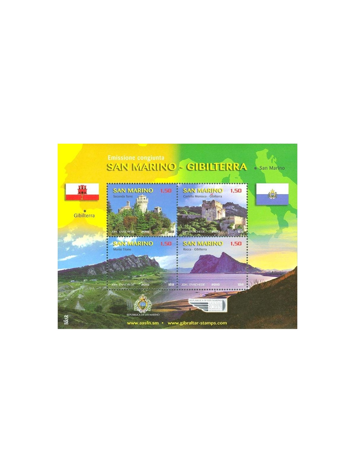 SAN MARINO 2010 Joint issue San Marino Gibraltar s/s MNH**
