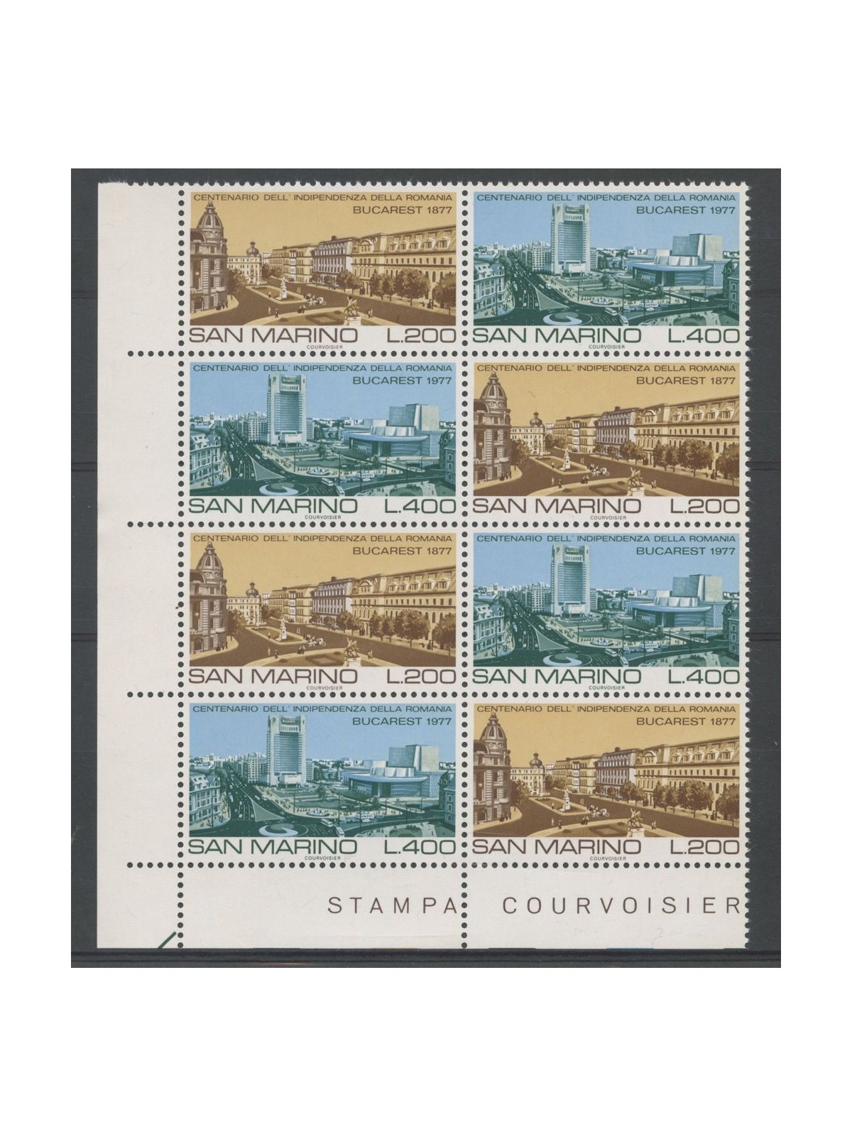 SAN MARINO 1977 Independence of Romania 2v in block of four MNH**