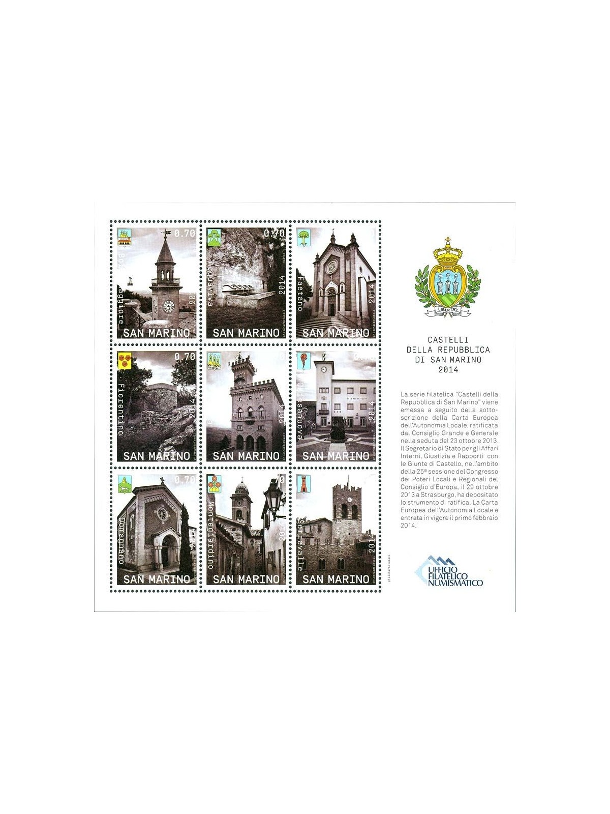 SAN MARINO 2014 Castelli BF MNH**