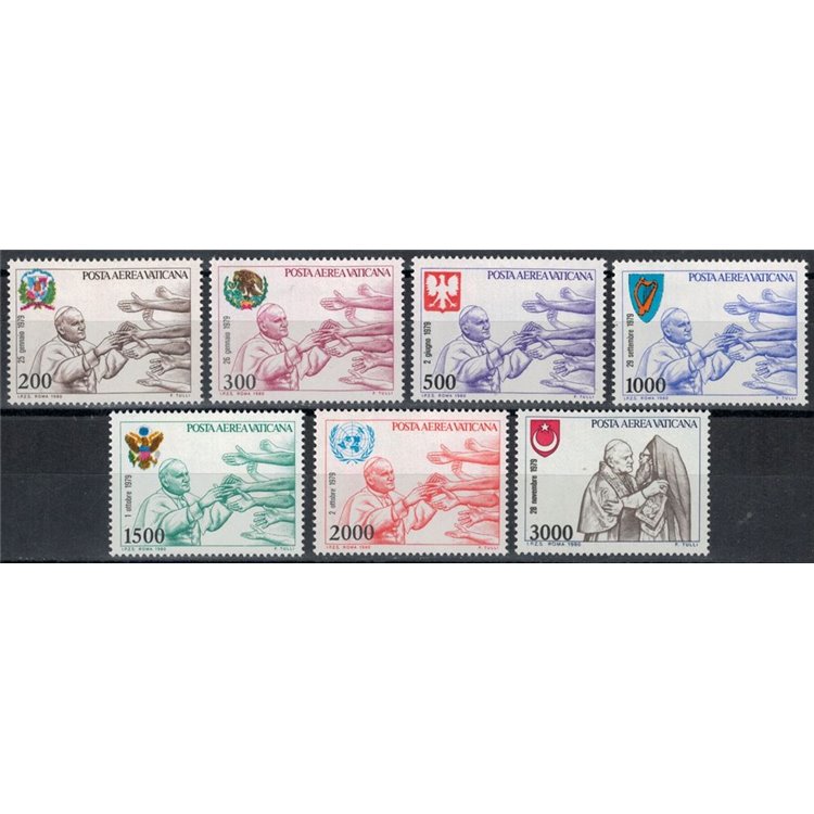 VATICANO 1980 Viaggi di Giovanni Paolo II 7v MNH**