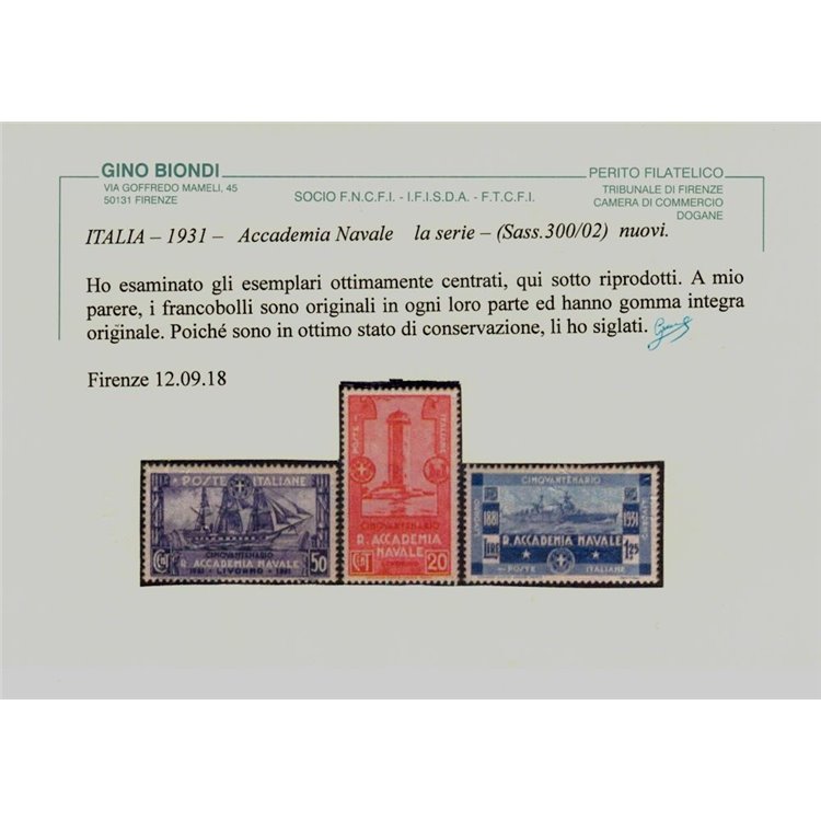 ITALIA REGNO 1931 Accademia navale 3v MNH** © (Lusso)