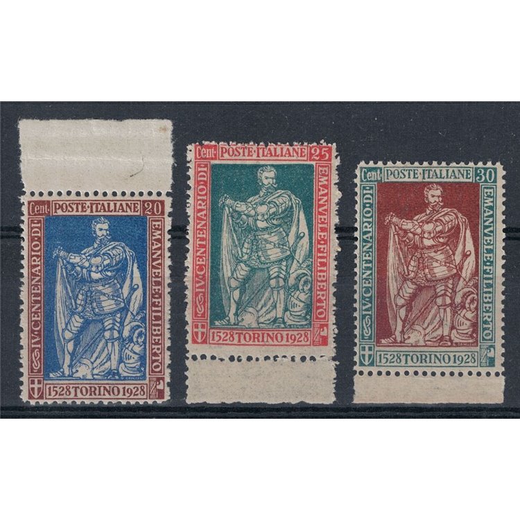 ITALIA REGNO 1928 Emanuele Filiberto dent. 13½ 3v MNH** © (Lusso)