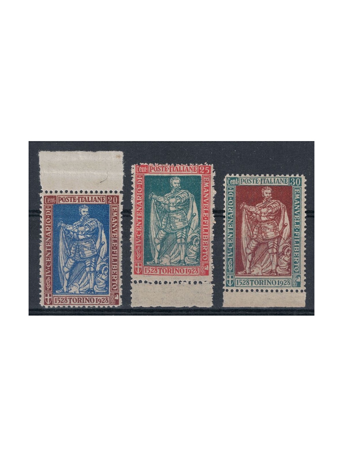 ITALIA REGNO 1928 Emanuele Filiberto dent. 13½ 3v MNH** © (Lusso)