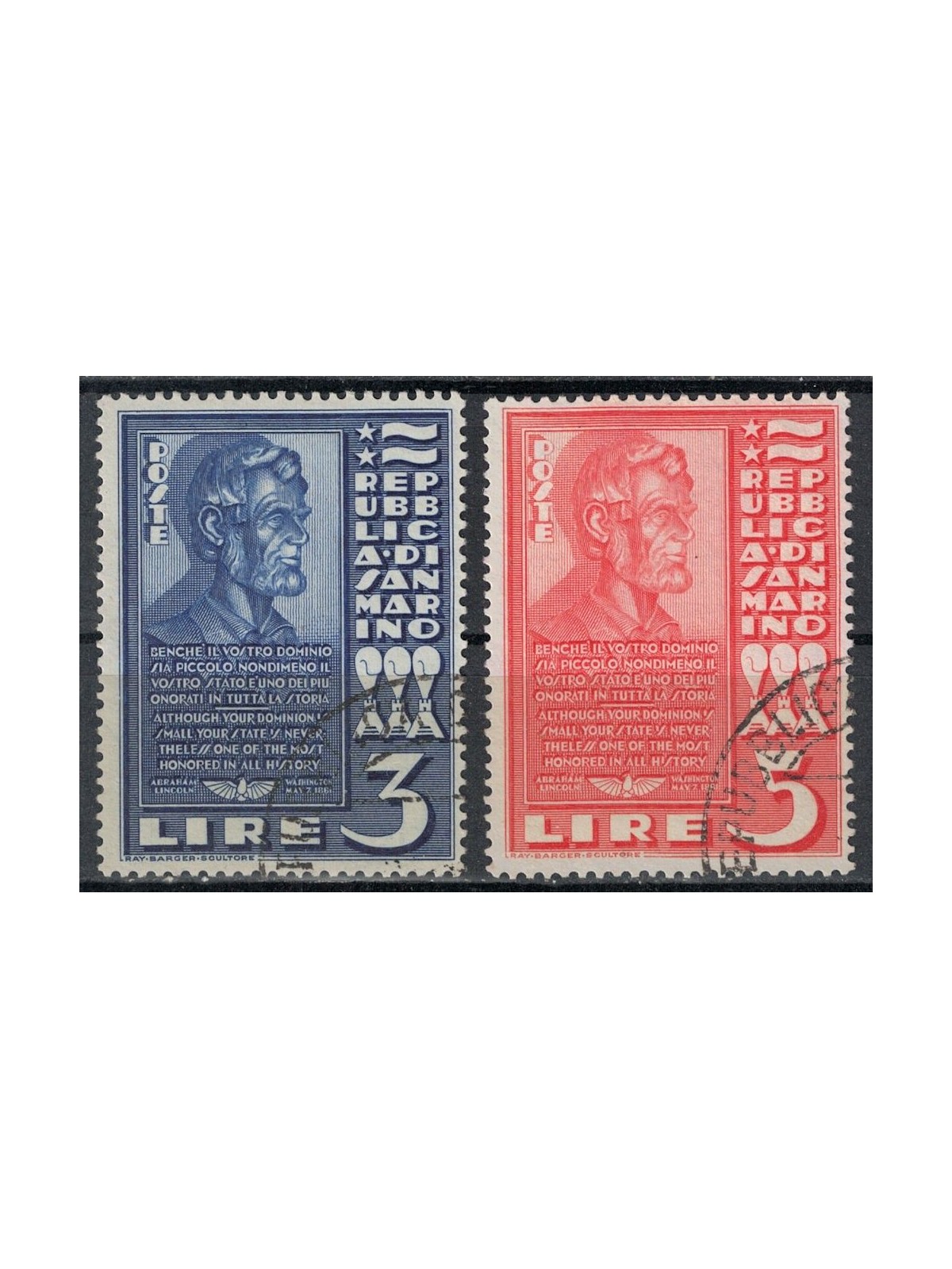 SAN MARINO 1938 Abramo Lincoln 2v us