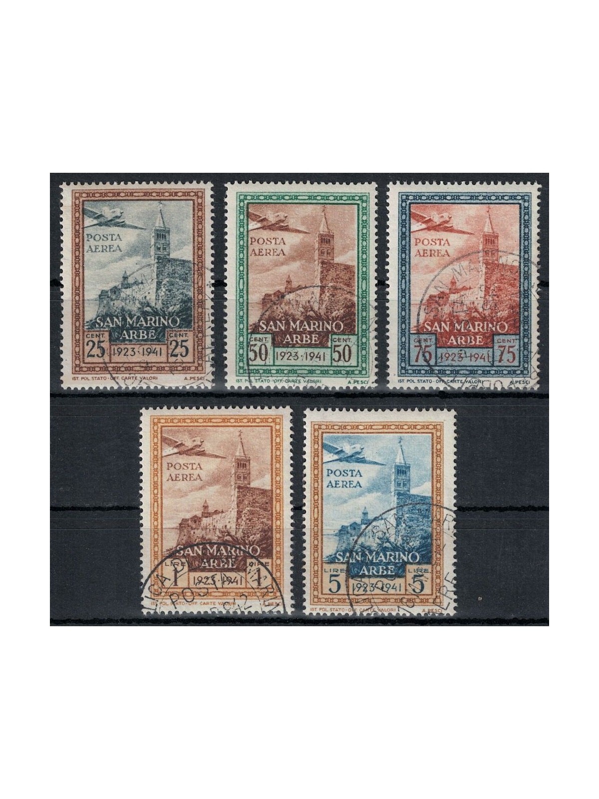 SAN MARINO 1942 Flag at Arbe (airmail) 5v us