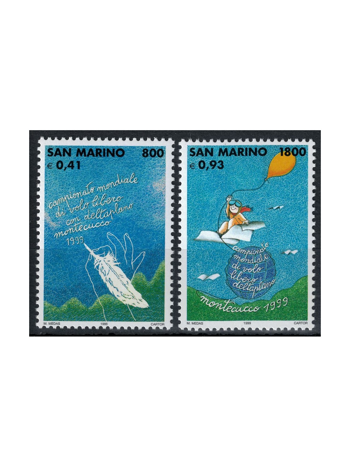 SAN MARINO 1999 Free Flight with Hang Glider 2v MNH**