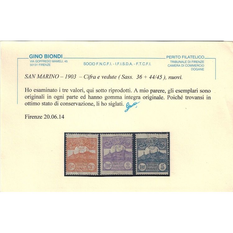 SAN MARINO 1903 Cifra o veduta 12v MNH** ©