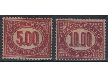 ITALY KINGDOM 1875 State Service, 5£ + 10£ 2v MH* © (Luxury)