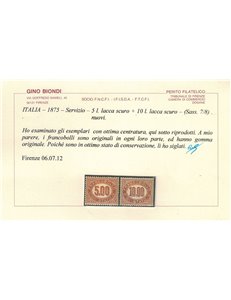 ITALIA REGNO 1875 Servizio di Stato, 5₤ + 10₤ 2v MH* © (Lusso)