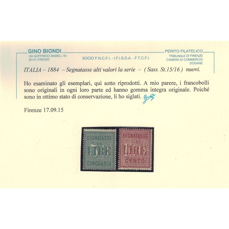 ITALIA REGNO 1884 Segnatasse 2v MNH**