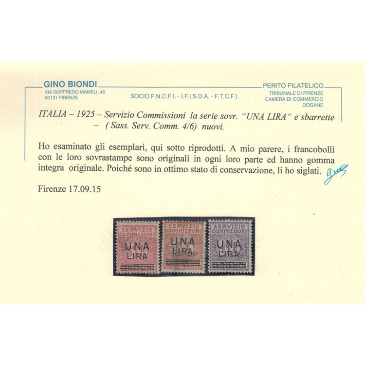 ITALIA REGNO 1925 Servizio commissioni soprastampati 3v MNH** ©