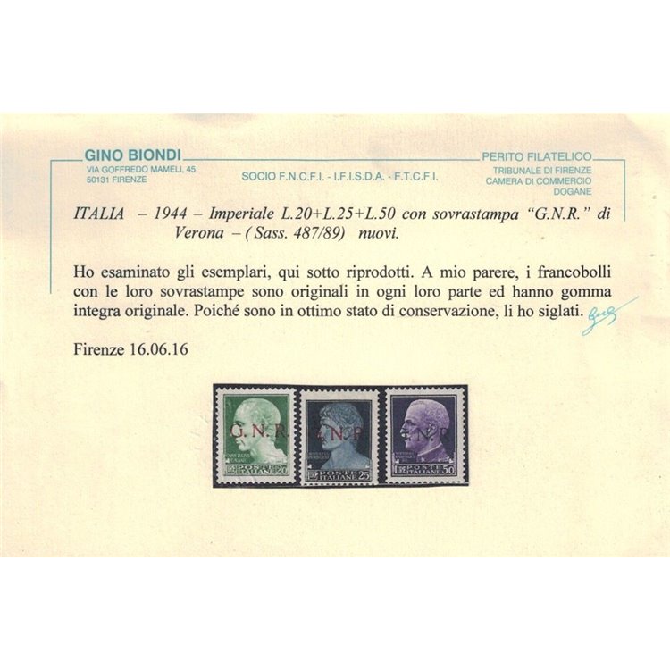 ITALIA RSI 1943 Serie Imperiale GNR (Verona) 20v MNH** ©