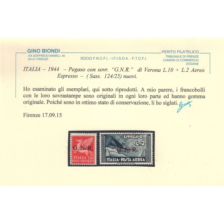 ITALIA RSI 1943 Posta aerea (Verona) 9v MH* ©