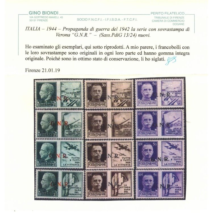 ITALIA RSI 1944 Propaganda di guerra GNR (Verona) 12v MNH** ©
