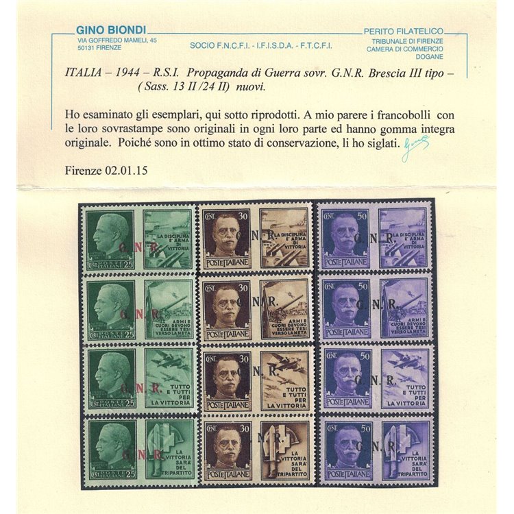 ITALIA RSI 1944 Propaganda di guerra GNR (Brescia 3° tipo) 12v MNH** ©