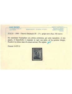 ITALIA REGNO 1906 Michetti 15c grigio nero MNH** © (Lusso)