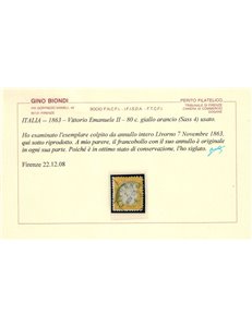 ITALIA REGNO 1862 80c giallo arancio us ©
