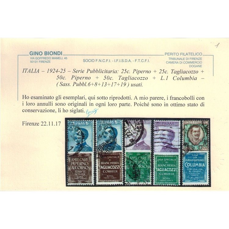ITALIA REGNO 1924-25 Pubblicitari 19v us ©