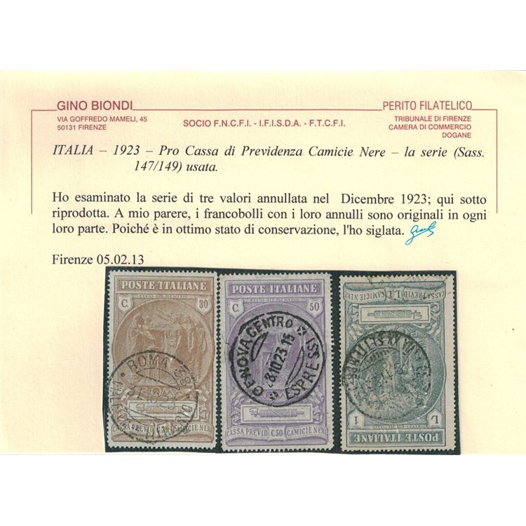 ITALIA REGNO 1923 Camicie Nere 3v us ©