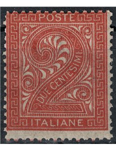 ITALIA REGNO 1865 De La Rue 2c mattone (Torino) MH*