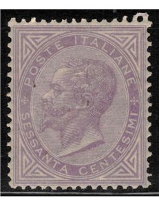 ITALIA REGNO 1865 De La Rue 60c lilla (Torino) MH*