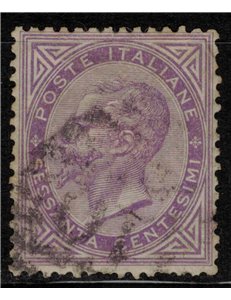 ITALIA REGNO 1865 De La Rue 60c lilla (Torino) us