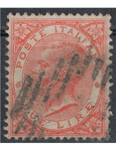 ITALIA REGNO 1865 De La Rue 2£ vermiglio (Torino) us