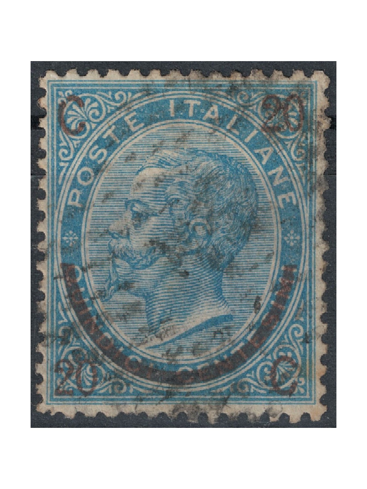 ITALY KINGDOM 1865 Provisional 20c on 15c 1st type us