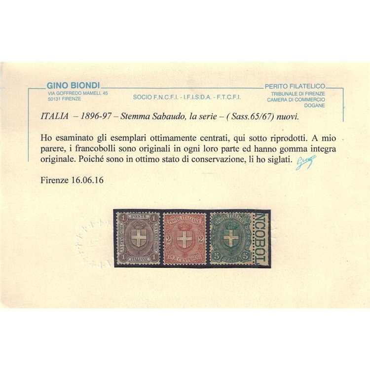 ITALIA REGNO 1896 Stemmi 3v MNH** © (Lusso)