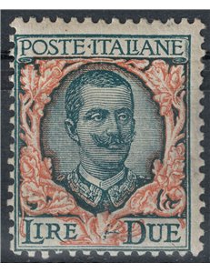 ITALIA REGNO 1923 Floreale 2£ verde grigio e arancio MH*