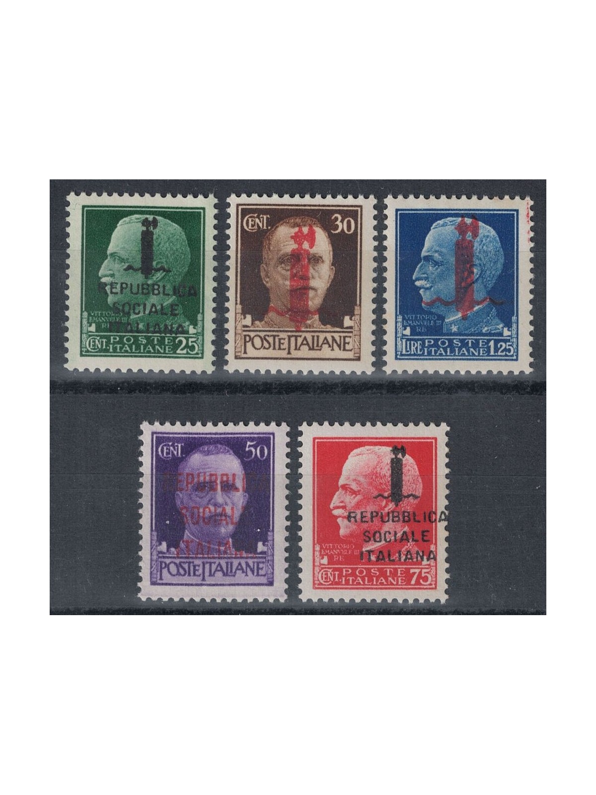 ITALY RSI 1944 Imperial overprinted 5v MNH**