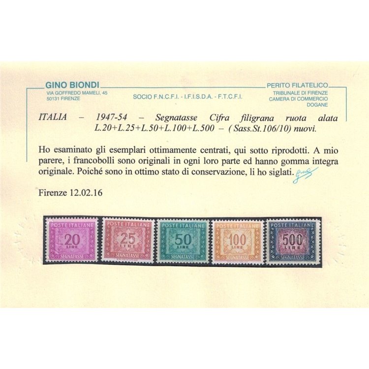 ITALIA 1947-54 Segnatasse (ruota) 14v MNH** © (Lusso)