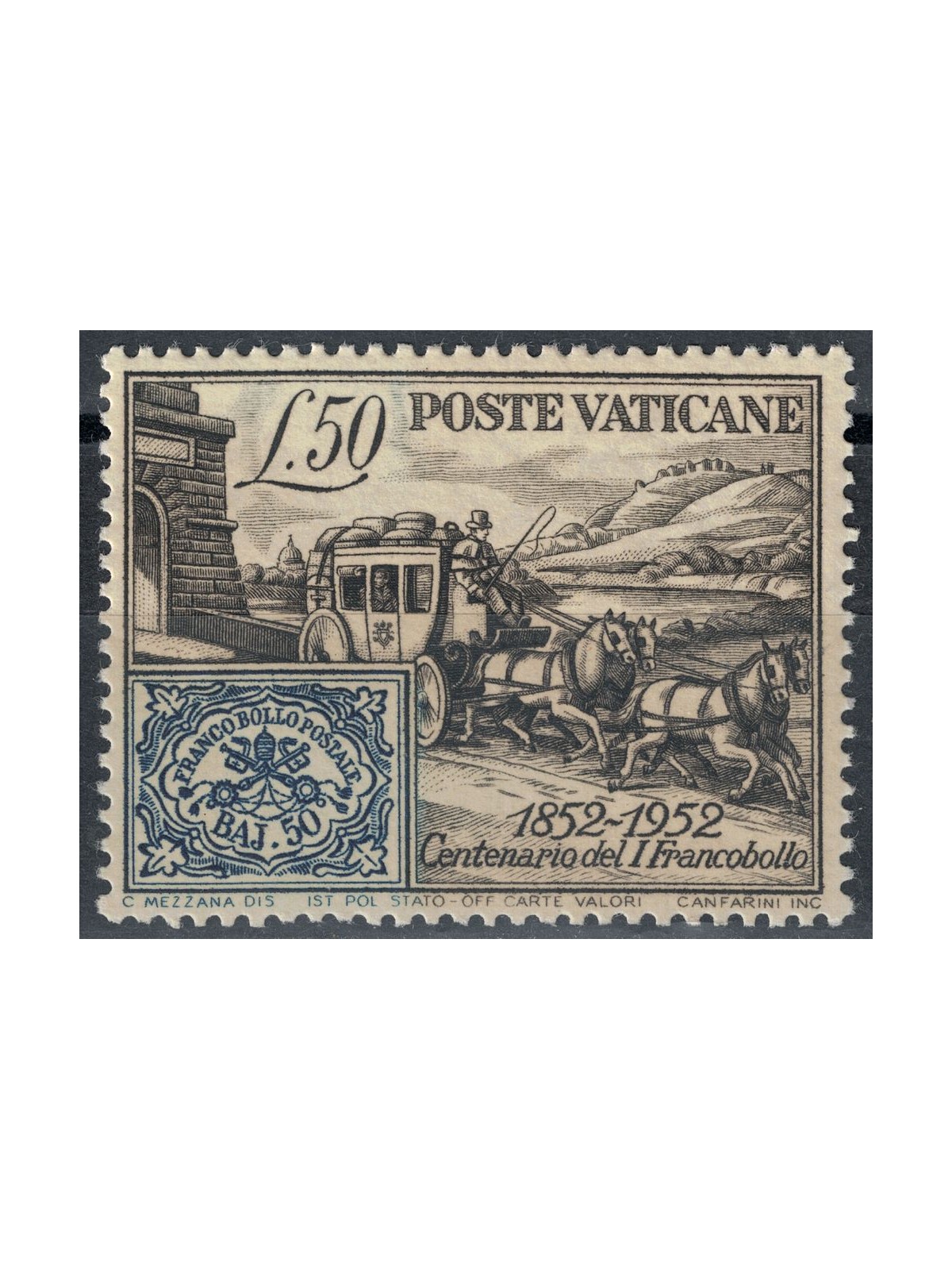 VATICAN 1952 Centenary of the MH stamp*