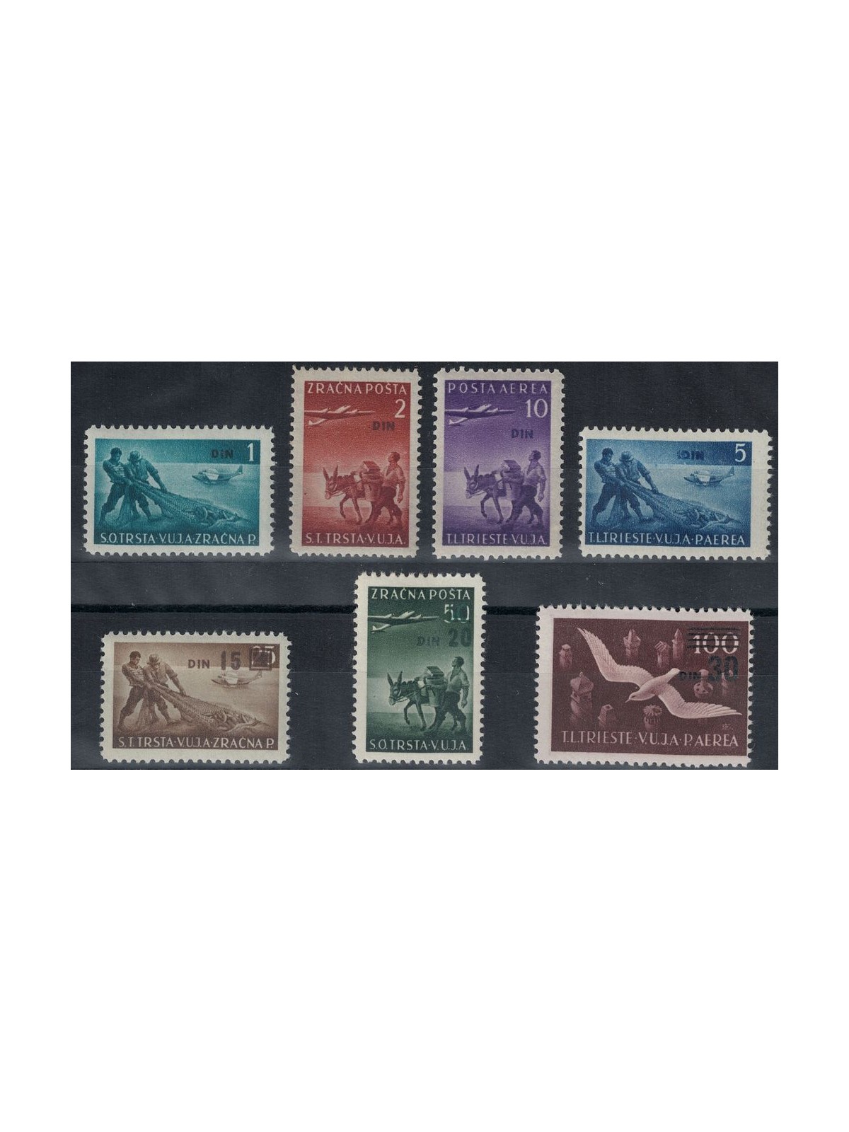 TRIESTE B 1949 Serie Pittorica soprastampata Din 7v MH*