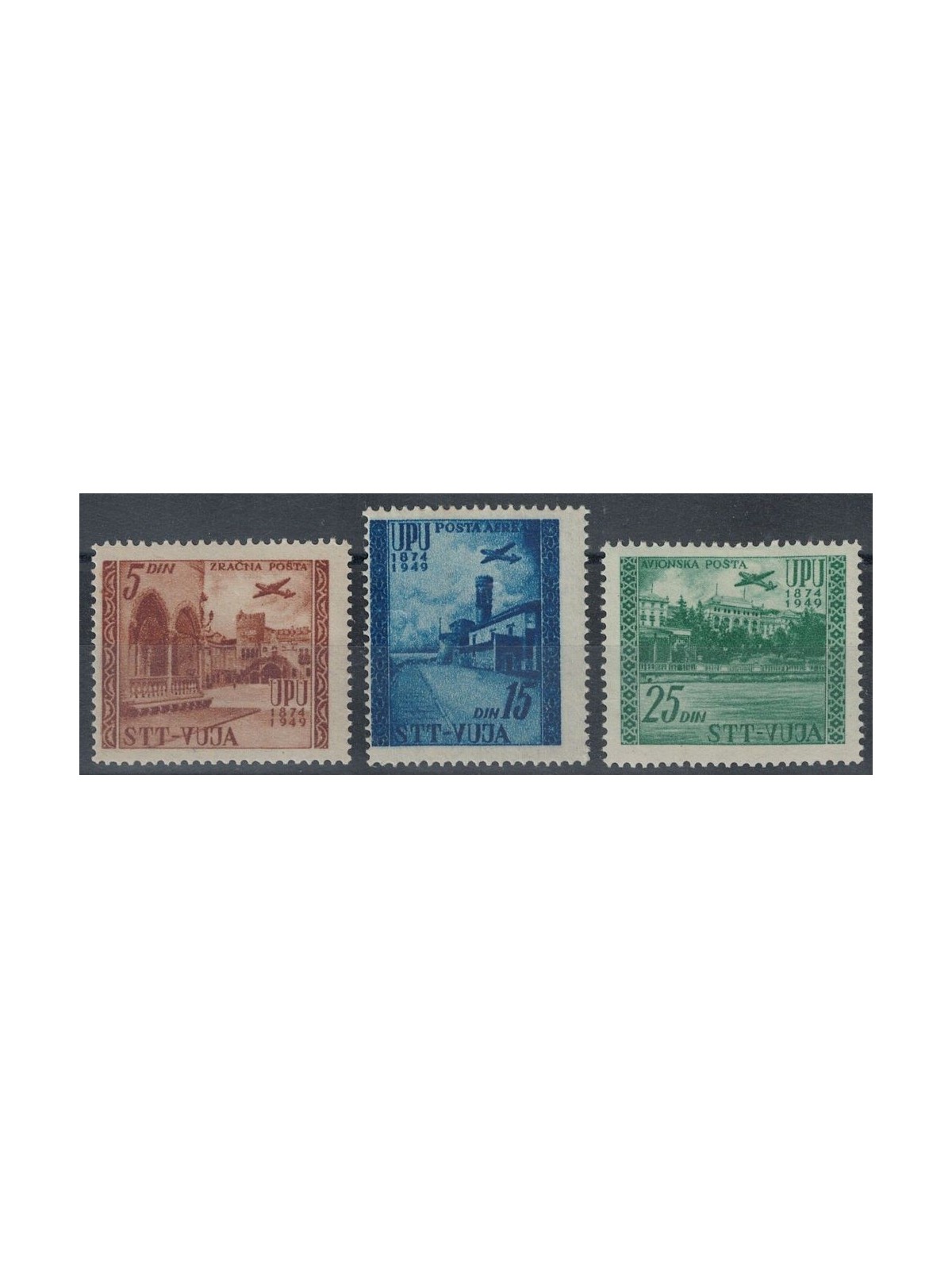 TRIESTE B 1952 Anniversary UPU (airmail) 3v MH*
