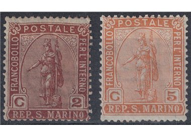 SAN MARINO 1899 Statua della Libertà 2v MH*