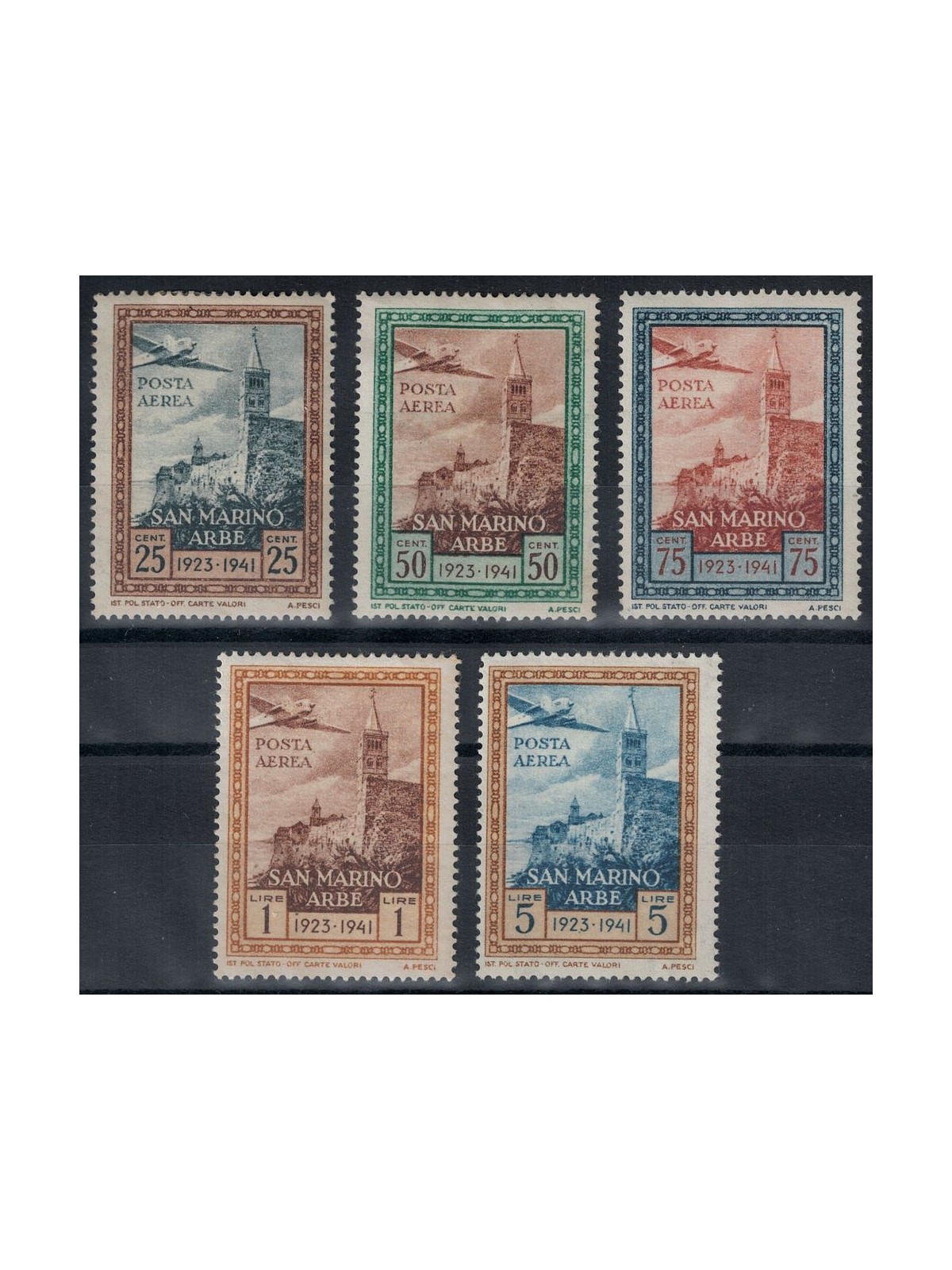 SAN MARINO 1942 Flag at Arbe (airmail) 5v MH*