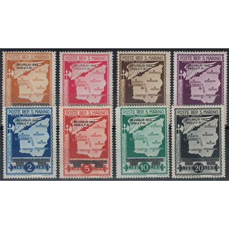 SAN MARINO 1943 Caduta del fascismo (posta aerea) 8v MH*