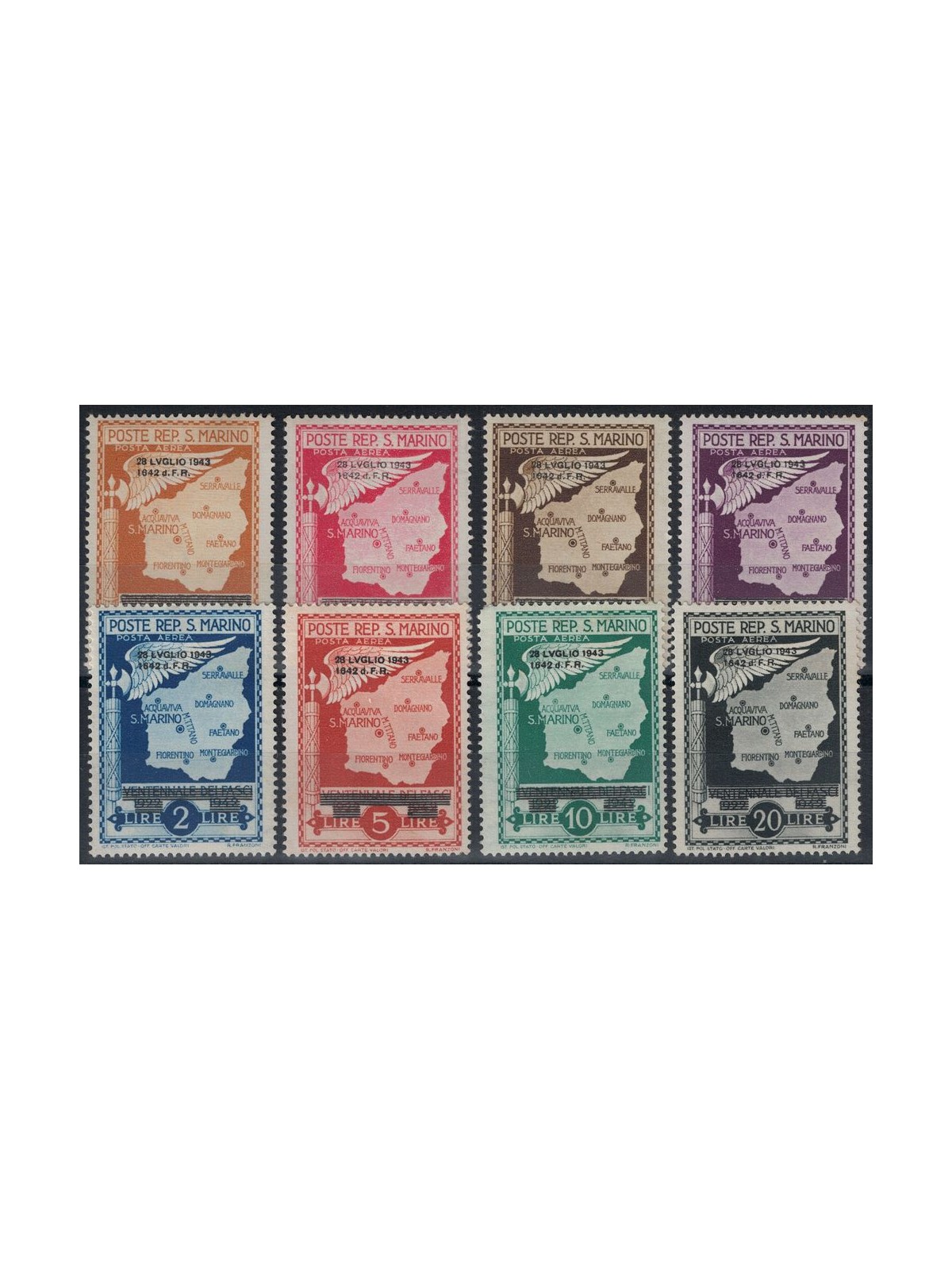 SAN MARINO 1943 Fall of Fascism (airmail) 8v MH*
