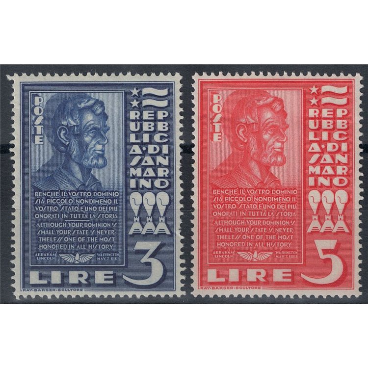 SAN MARINO 1938 Abraham Lincoln 2v MH*