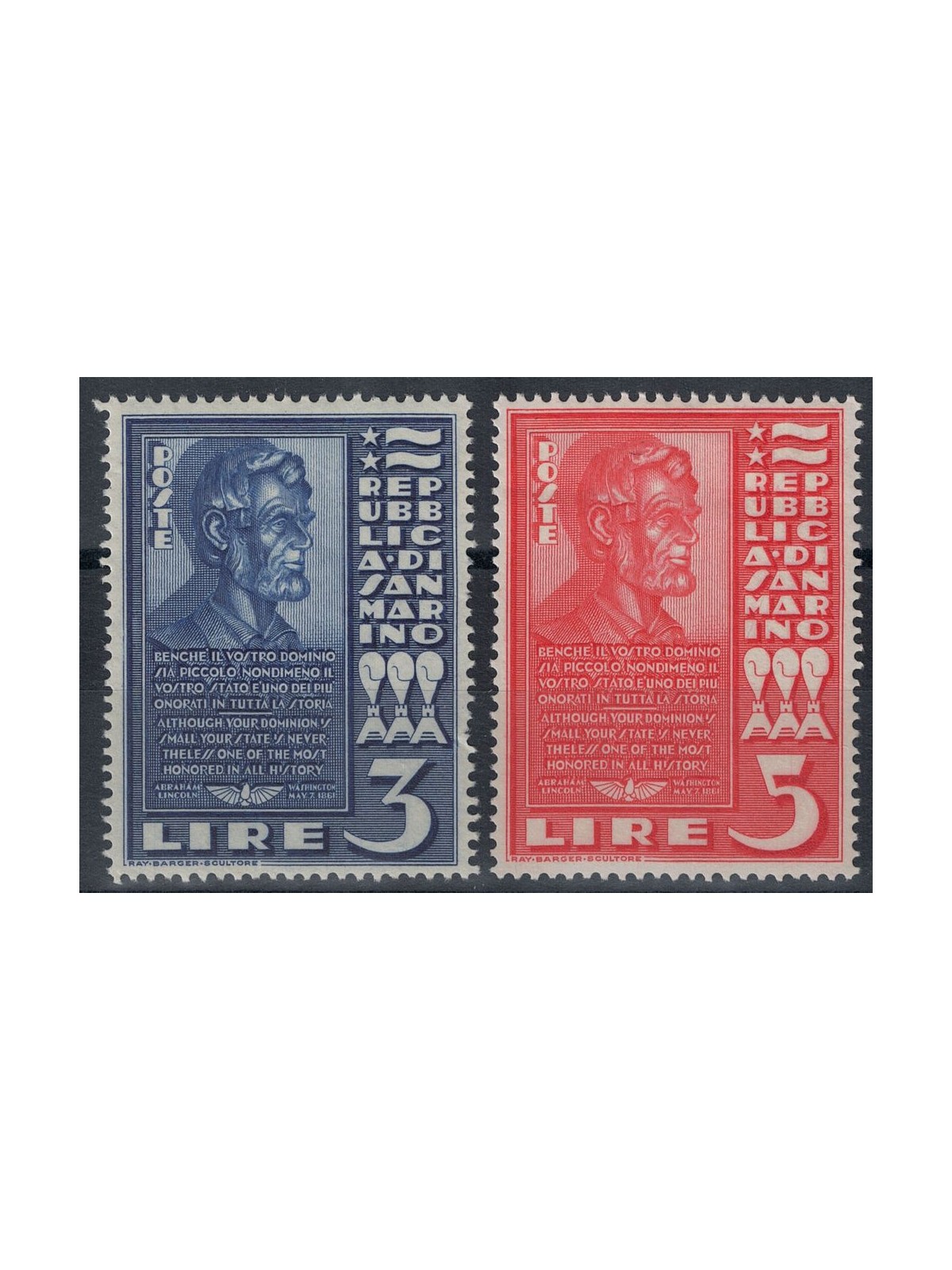 SAN MARINO 1938 Abraham Lincoln 2v MH*