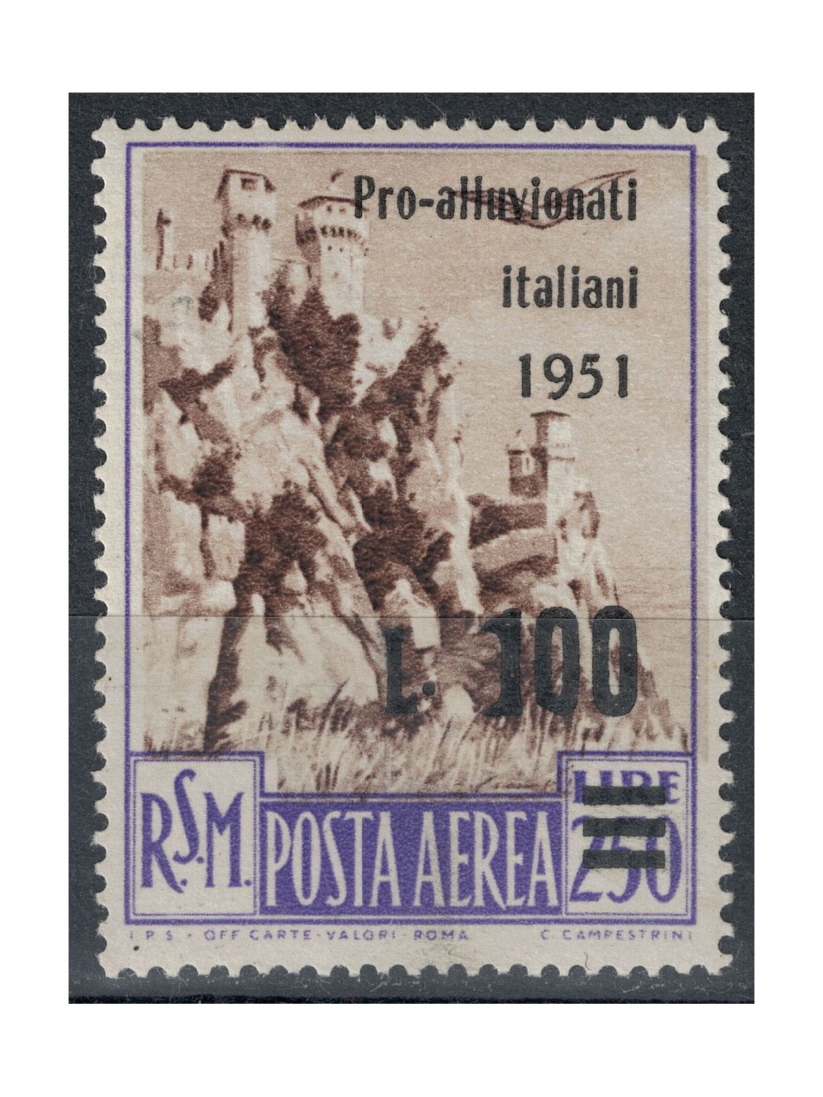 SAN MARINO 1951 Pro alluvionati italiani MH*