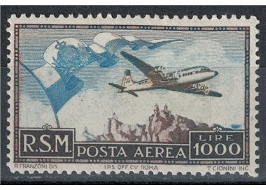 SAN MARINO 1951 Posta aerea £ 1000 MH*
