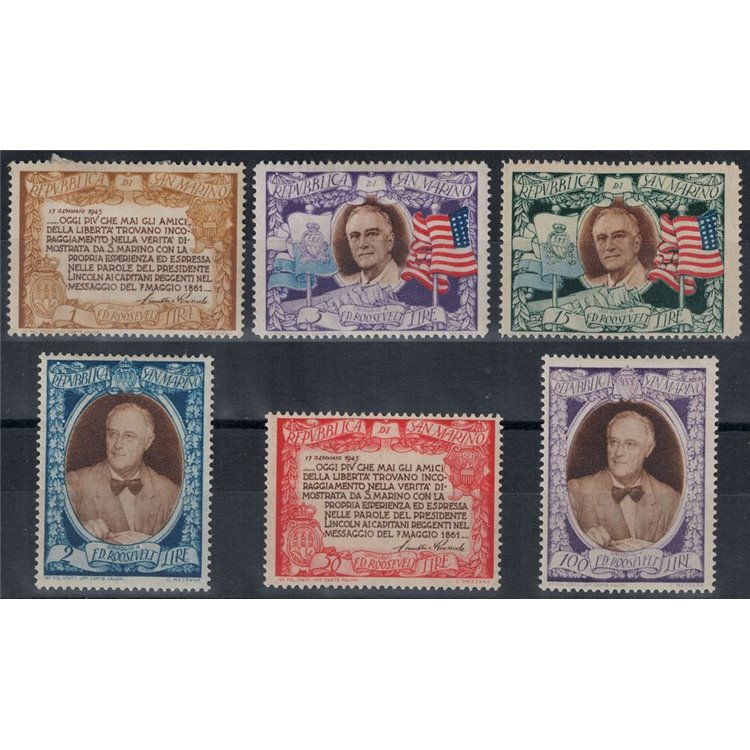 SAN MARINO 1947 Roosevelt 6v MH*